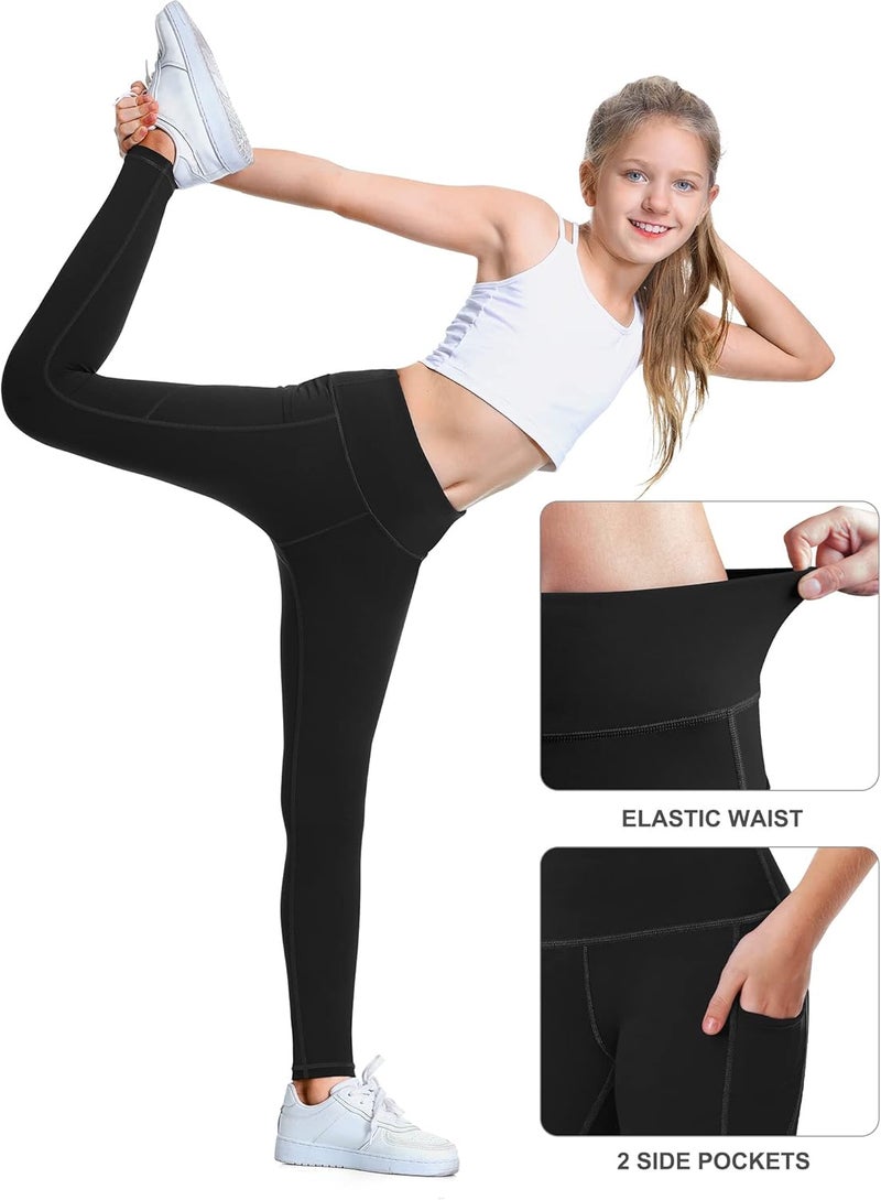 IUGA Girls Leggings with Pockets Dance Athletic Leggings for Girls Elastic Compression Kids Workout Leggings Running Yoga - Image 2